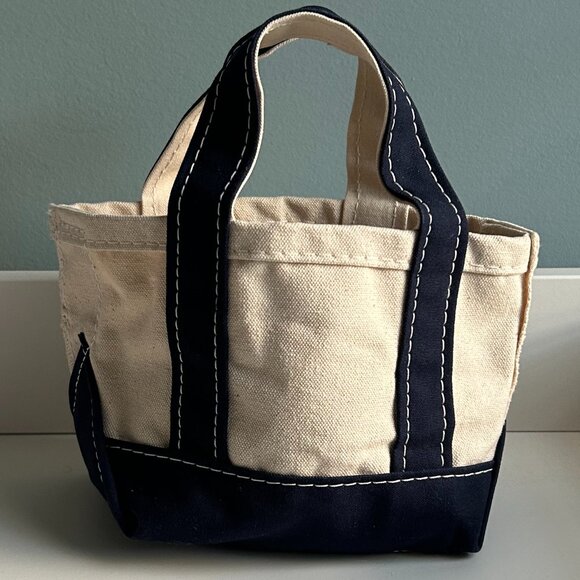 L.L. BEAN Mini Boat and Tote canvas bag with navy trim & handle - Picture 3 of 6